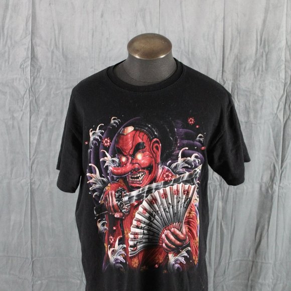 Retro Graphic T-shirt - Tengu Mask Warrior with Fan Big Graphic - Men's XL - Picture 1 of 9